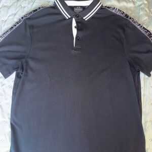 A/X Armani Exchange Black Polo with White Placket and Striped Collar